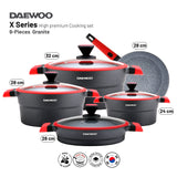 Daewoo X Series 9-Piece Granite Cooking Set - Black/Red