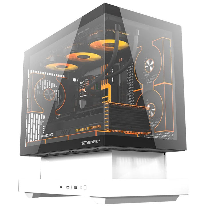 DarkFlash FLOATRON F1 Micro ATX Gaming Case - White (Fans Not Included)