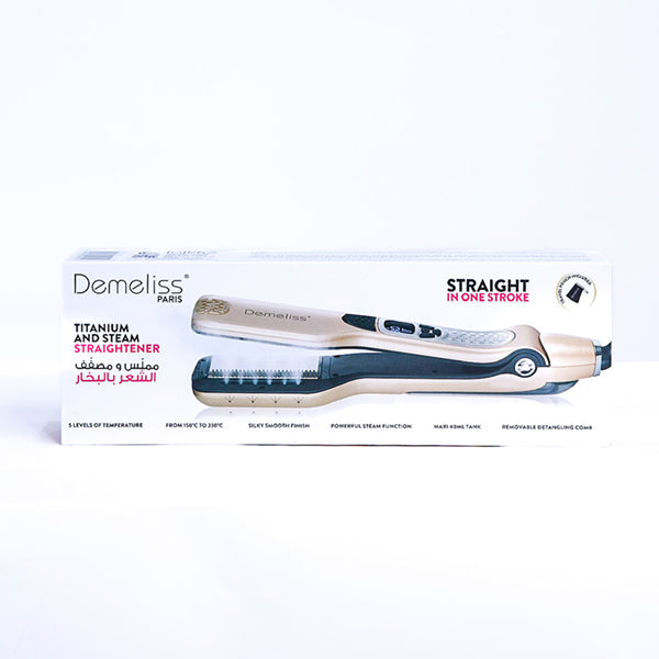 Demeliss Paris, Titanium and Steam Hair Straightener with Digital Temperature Control (150–230°C)