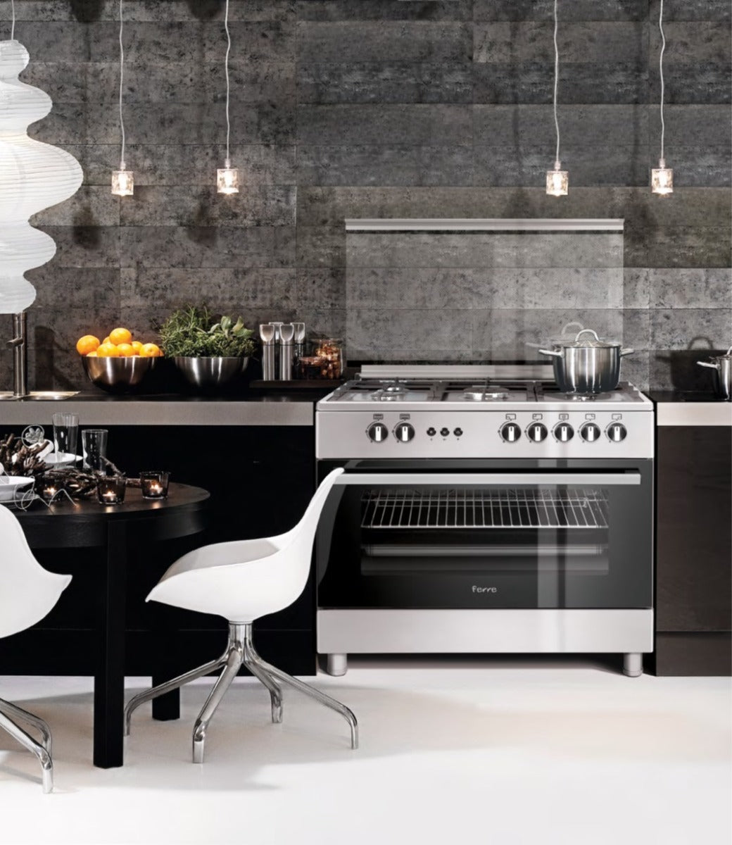 فيرّي، طباخة غاز قائمة بذاتها بخمس شعلات 90×60 سم مع فرن غاز، شواية وسيخ شواء دوّار