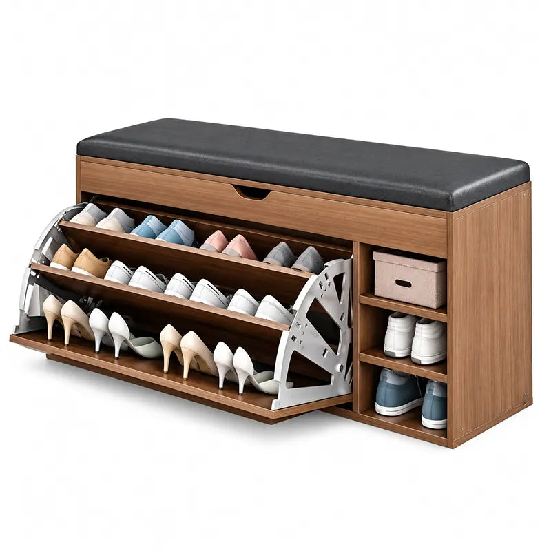 Drees Wooden Shoe Rack Bench with Foldable Seat, Fabric Cover, 100×34×53 cm