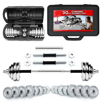 30KG Adjustable Chrome Dumbbell Set with Barbell Connector