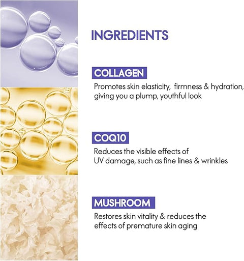 Korean ELLE Anti-Aging Collagen Lifting Mask 3-Step Care Kit - Hydrating Ampoule, Firming Sheet Mask, Night Cream - Wrinkle Reduction, Skin Elasticity, Deep Moisturizing, Brightening, All Skin Types