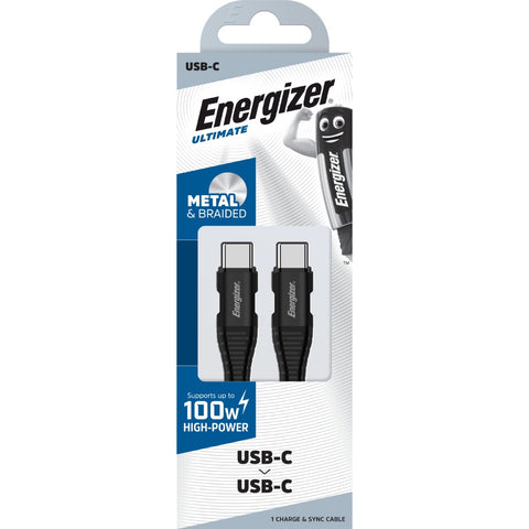 Buy Energizer Reinforced Metal Braided, 100w, 2m, USB -C Cable - Black Online in Be3ah Kuwait