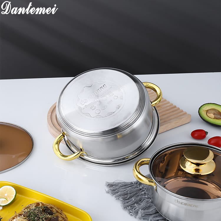 Ebberg, 3-Piece Stainless Steel Cookware Set with Glass Lids, Multi-Layer Base, Gas & Induction Compatible