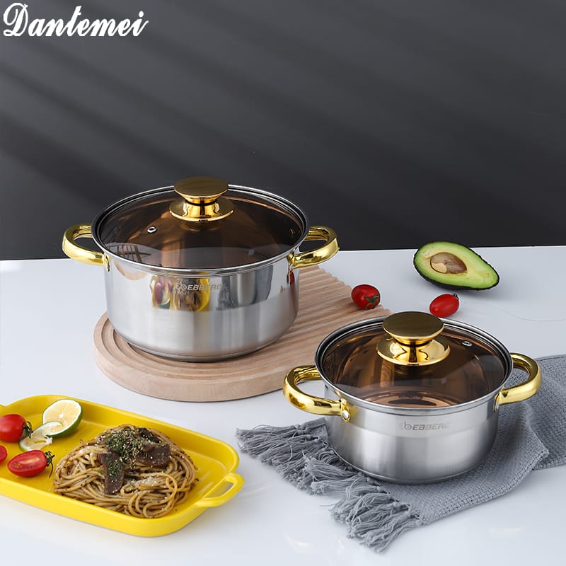 Ebberg, 3-Piece Stainless Steel Cookware Set with Glass Lids, Multi-Layer Base, Gas & Induction Compatible