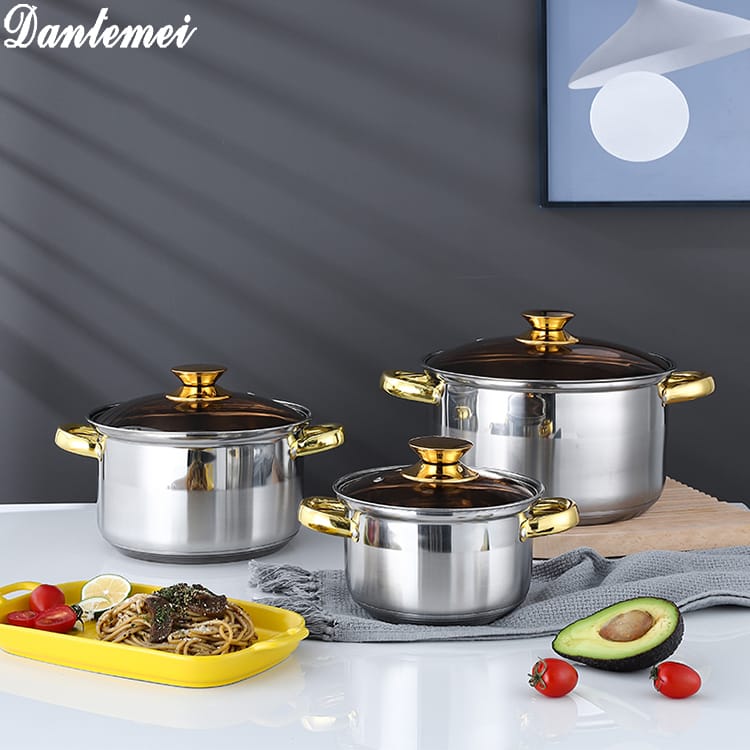Ebberg, 3-Piece Stainless Steel Cookware Set with Glass Lids, Multi-Layer Base, Gas & Induction Compatible