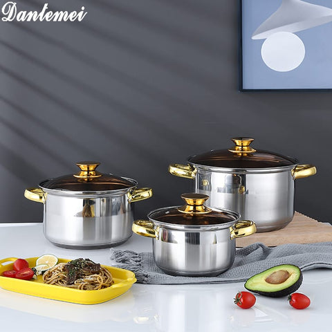 Ebberg, 3-Piece Stainless Steel Cookware Set with Glass Lids, Multi-Layer Base, Gas & Induction Compatible