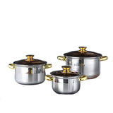 Ebberg, 3-Piece Stainless Steel Cookware Set with Glass Lids, Multi-Layer Base, Gas & Induction Compatible