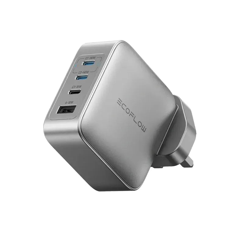 إيكوفلو شاحن رابيد برو (140 واط، 4 منافذ، بتقنية نيتريد الغاليوم) - فضي