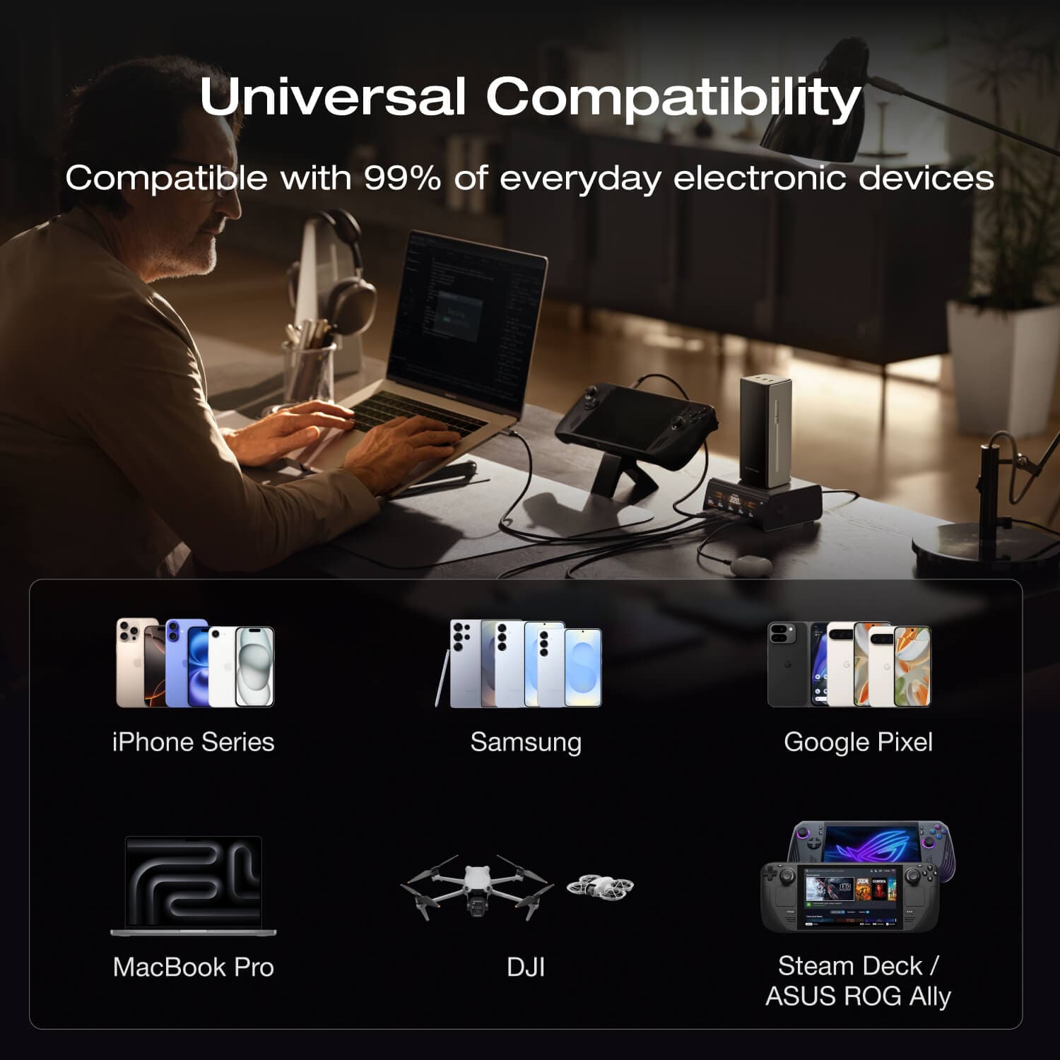 إيكو فلو RAPID Pro بنك طاقة (20,000mAh، 230W، كابل مدمج 100W) - فضي