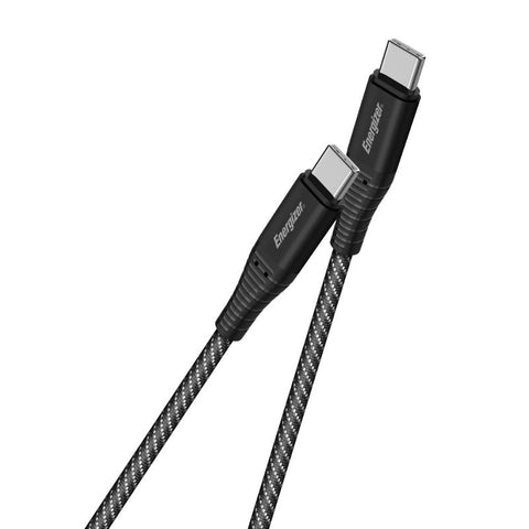 Black charging cable with braided design on a white background