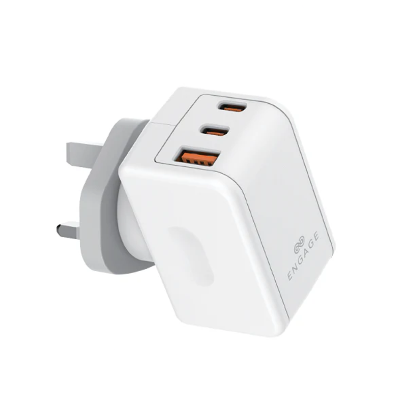 Engage, Dual USB-C + USB-A Power Adapter (65W) with 180° Rotating Plug