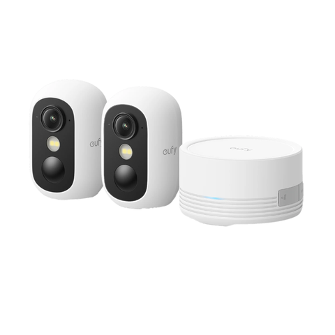 EufyCam C35, 2-Cam Kit with HomeBase Mini – 1080P, AI Detection, Color Night Vision, 1TB Expandable Storage, White