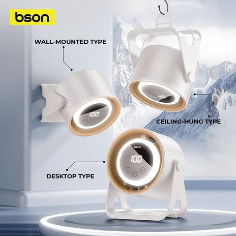 BSON HALO Breeze desktop fan - Bson Halo Breeze Desktop Fan, 2 in 1 Cooling Fan & Atmosphere Night Light, Silent Operation with 5 Wind Speed Settings, LED Digital Display Screen, & 360° Rotation, Supports Wall Mounting & Hanging