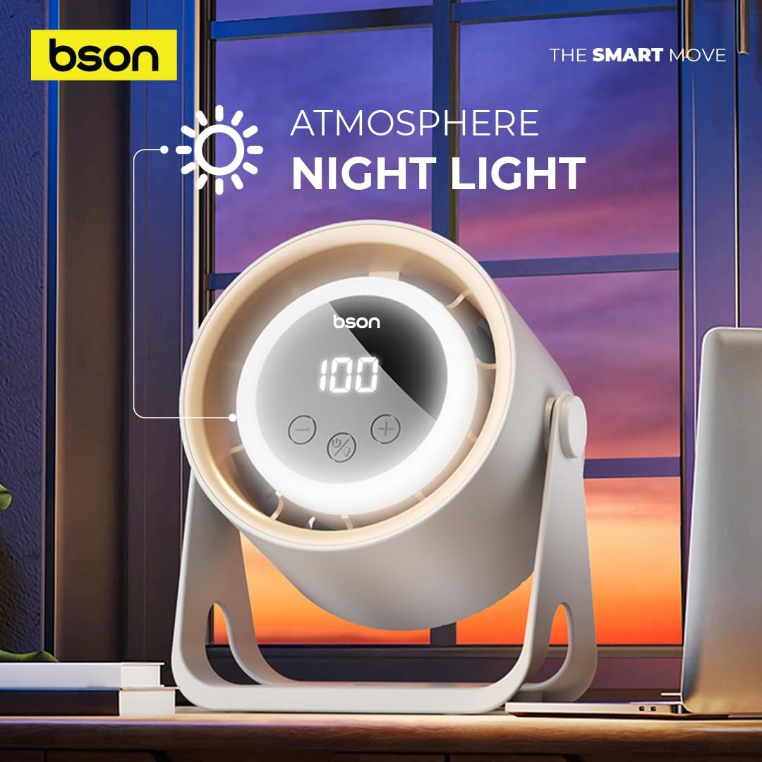 BSON HALO Breeze desktop fan - Bson Halo Breeze Desktop Fan, 2 in 1 Cooling Fan & Atmosphere Night Light, Silent Operation with 5 Wind Speed Settings, LED Digital Display Screen, & 360° Rotation, Supports Wall Mounting & Hanging