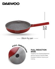 Daewoo 28cm Die-Cast Aluminum Frying Pan, Non-Stick Granite Stone Coating, Full Induction Base, Oven-Safe, Bakelite Handle , Red, Chemical-Free
