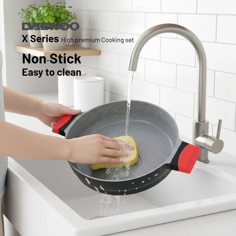 Daewoo X Series 9-Piece Granite Cooking Set - Black/Red