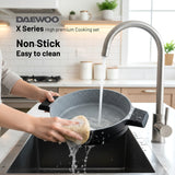 Daewoo 28 cm Shallow Granite Casserole with Lid - Black/Gray