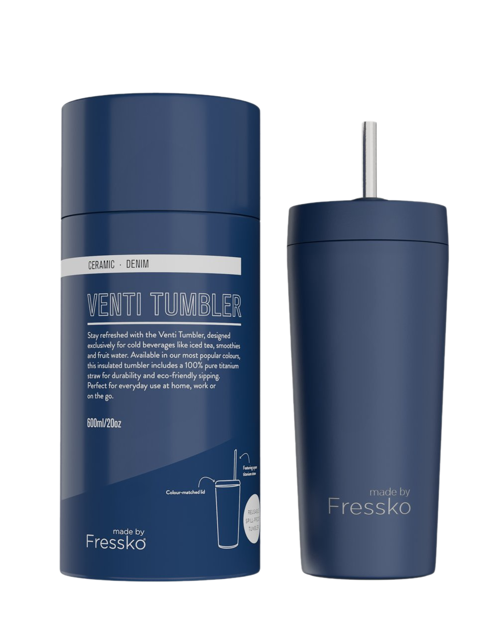 Fressko Venti Tumbler 600ml / 20oz - Ceramic - Denim