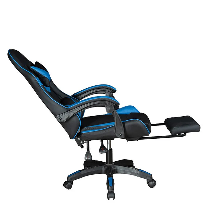 GADGETON Imperial Series PVC Leather Gaming Chair With Footrest - Black/Blue
