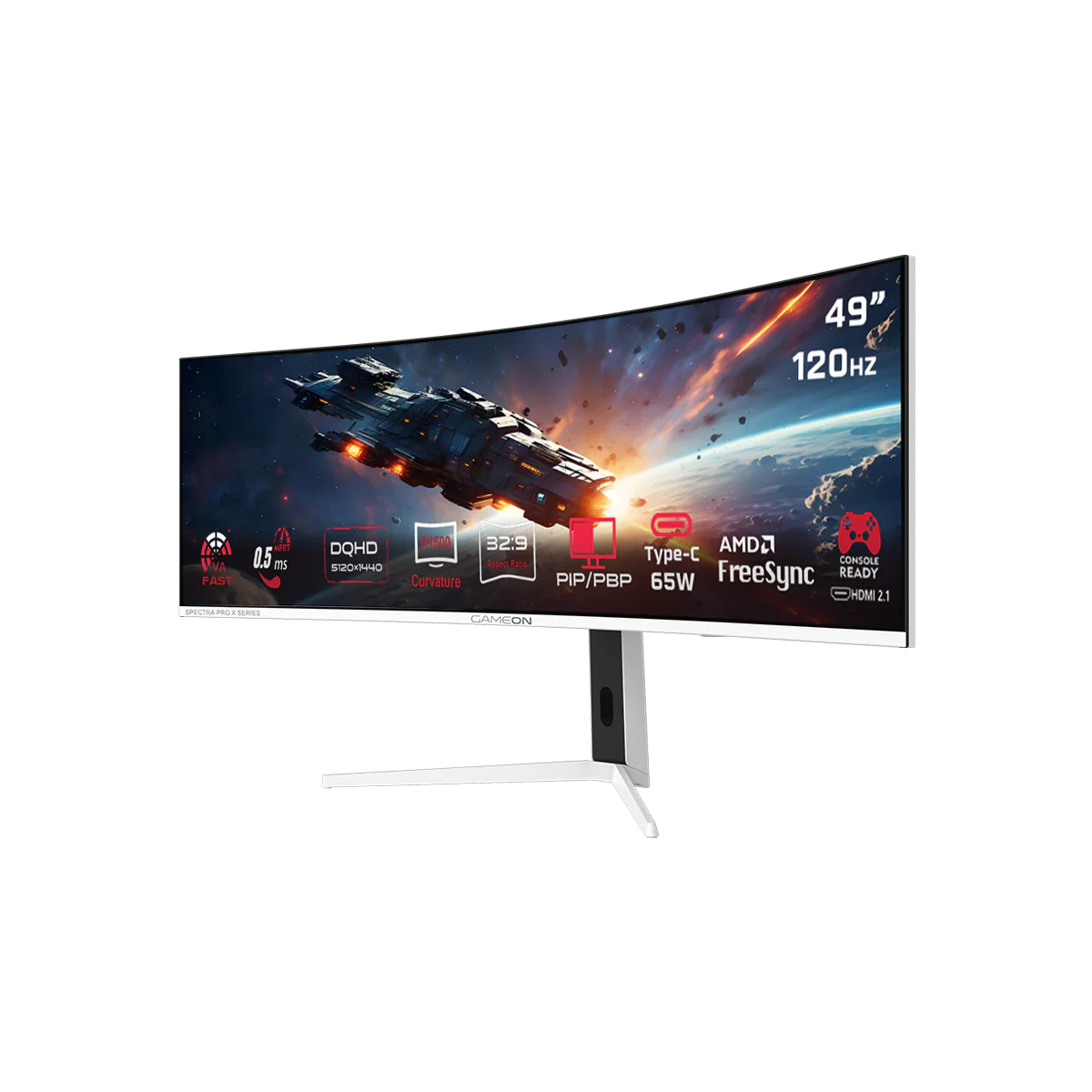 GAMEON GOAC49DQHD120 Spectra Pro X Series 49" DQHD 120Hz Curved Gaming Monitor (Supports PS5) – White