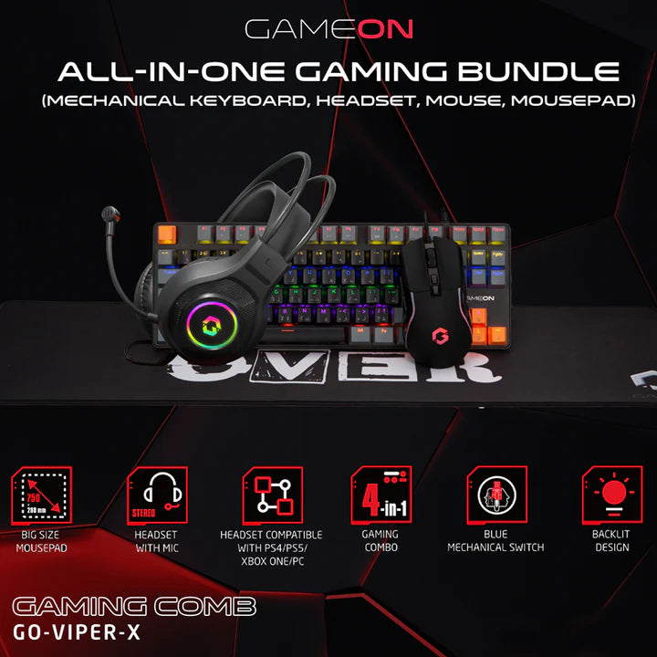 GAMEON VIPER X All-In-One Gaming Bundle (Mechanical Keyboard, Headset, Mouse & Mousepad)