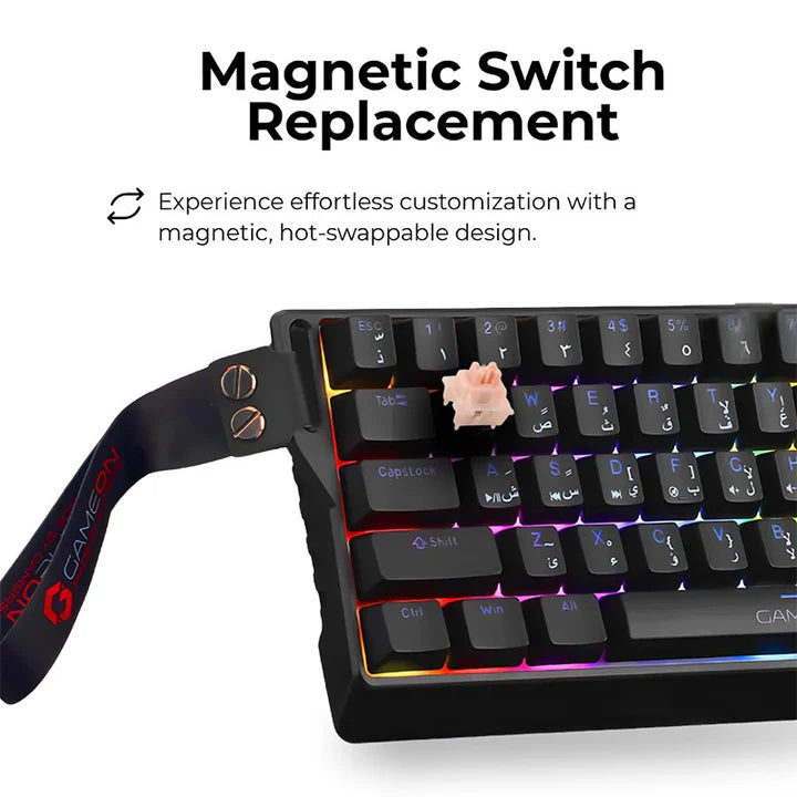 GAMEON MAGPRO Series 60% RGB Magnetic Mechanical Wired Gaming Keyboard with Customization Software & Wrist Band, Pink Switch - English/Arabic (GOMG1K8-RS)
