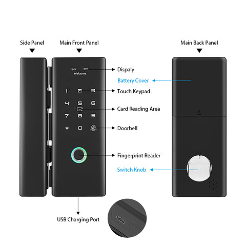 Gopeta, High-Security TTLock Smart Glass Door Lock for Frameless Glass Doors, Fingerprint, App & Passcode