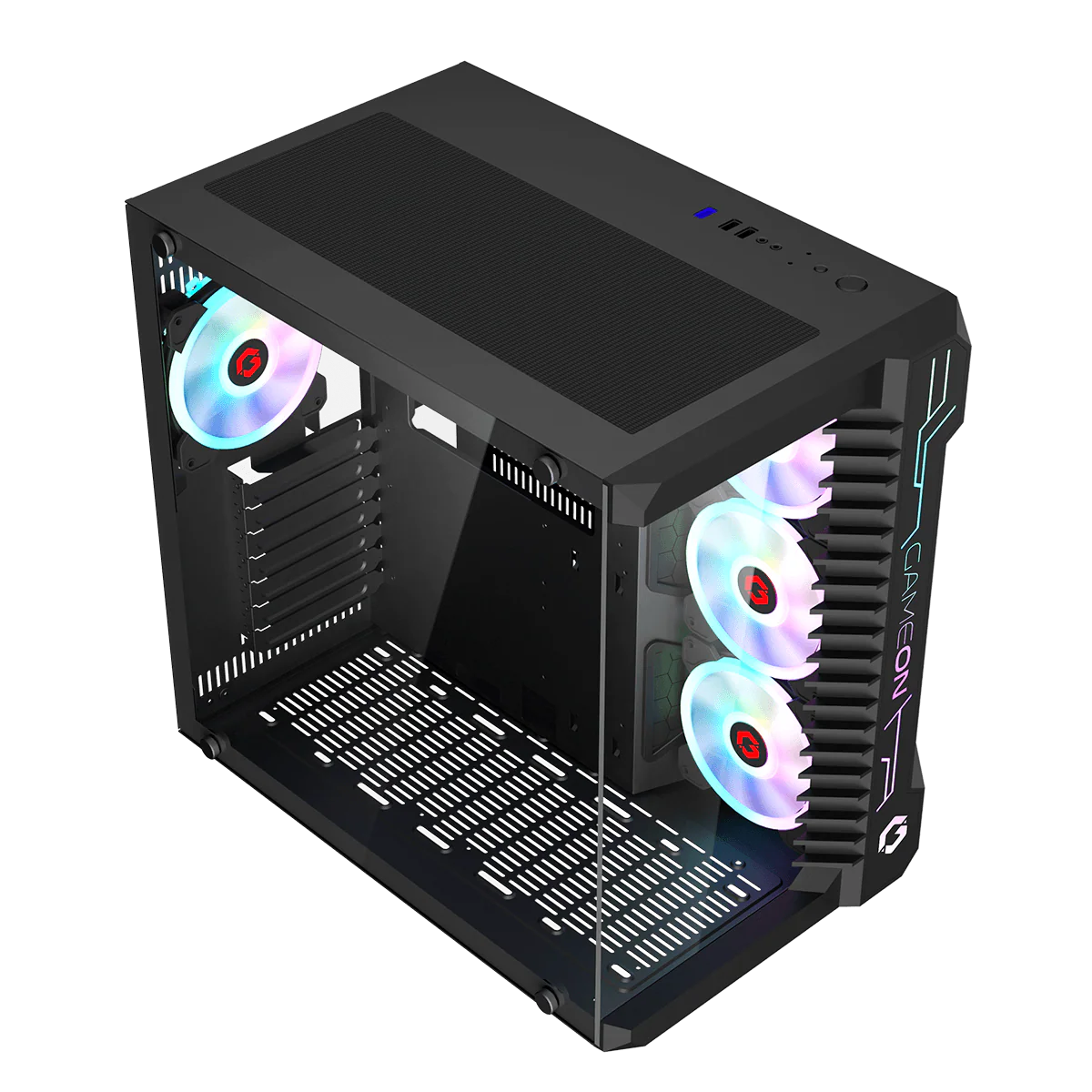 GameOn GO-EMPERORIII-M, Emperor Midnight III Series Mid Tower Gaming Case, 7x Pre-Installed ARGB Fans - Black