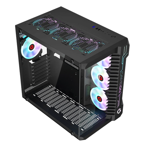 GameOn GO-EMPERORIII-M, Emperor Midnight III Series Mid Tower Gaming Case, 7x Pre-Installed ARGB Fans - Black