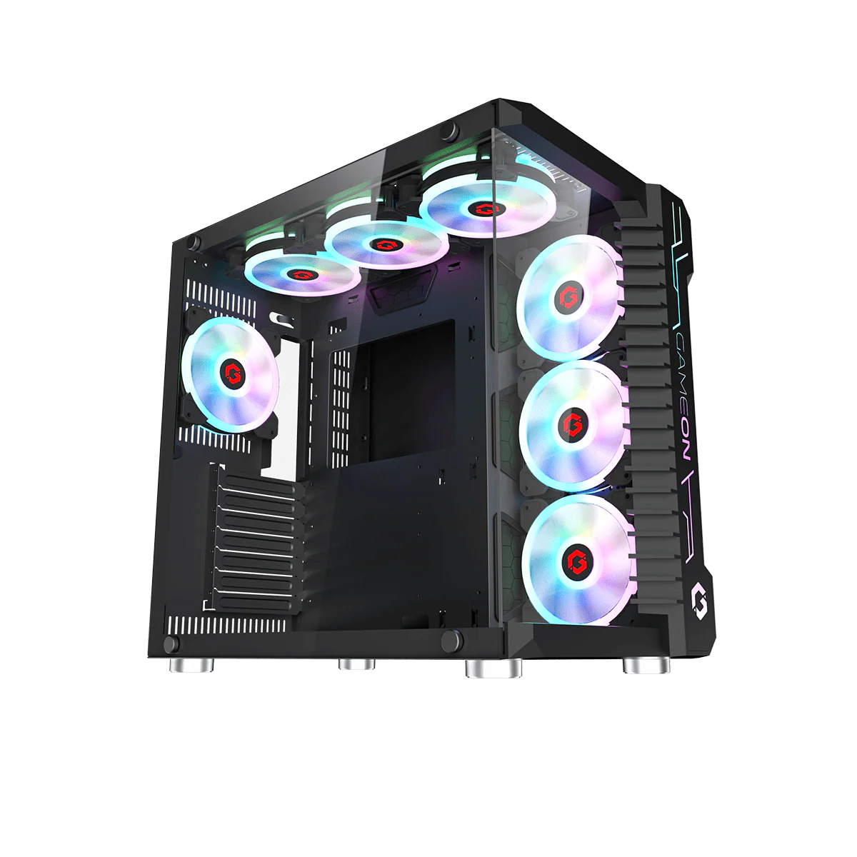GameOn GO-EMPERORIII-M, Emperor Midnight III Series Mid Tower Gaming Case, 7x Pre-Installed ARGB Fans - Black