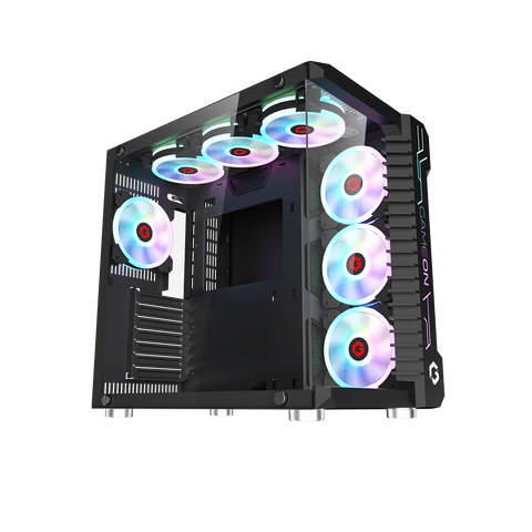 GameOn GO-EMPERORIII-M, Emperor Midnight III Series Mid Tower Gaming Case, 7x Pre-Installed ARGB Fans - Black