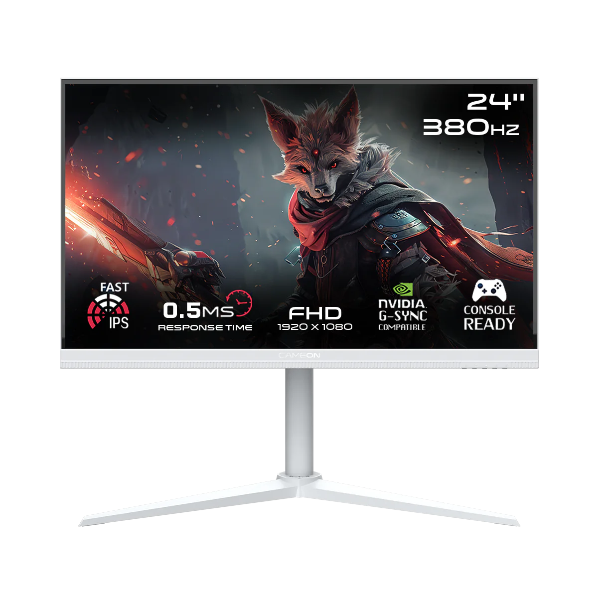 شاشة ألعاب GAMEON GOAP24FHD380IPS Artic Pro Series مقاس 24 بوصة FHD، 380 هرتز، MPRT 0.5 مللي ثانية، HDMI 2.1، شاشة IPS سريعة - بيضاء