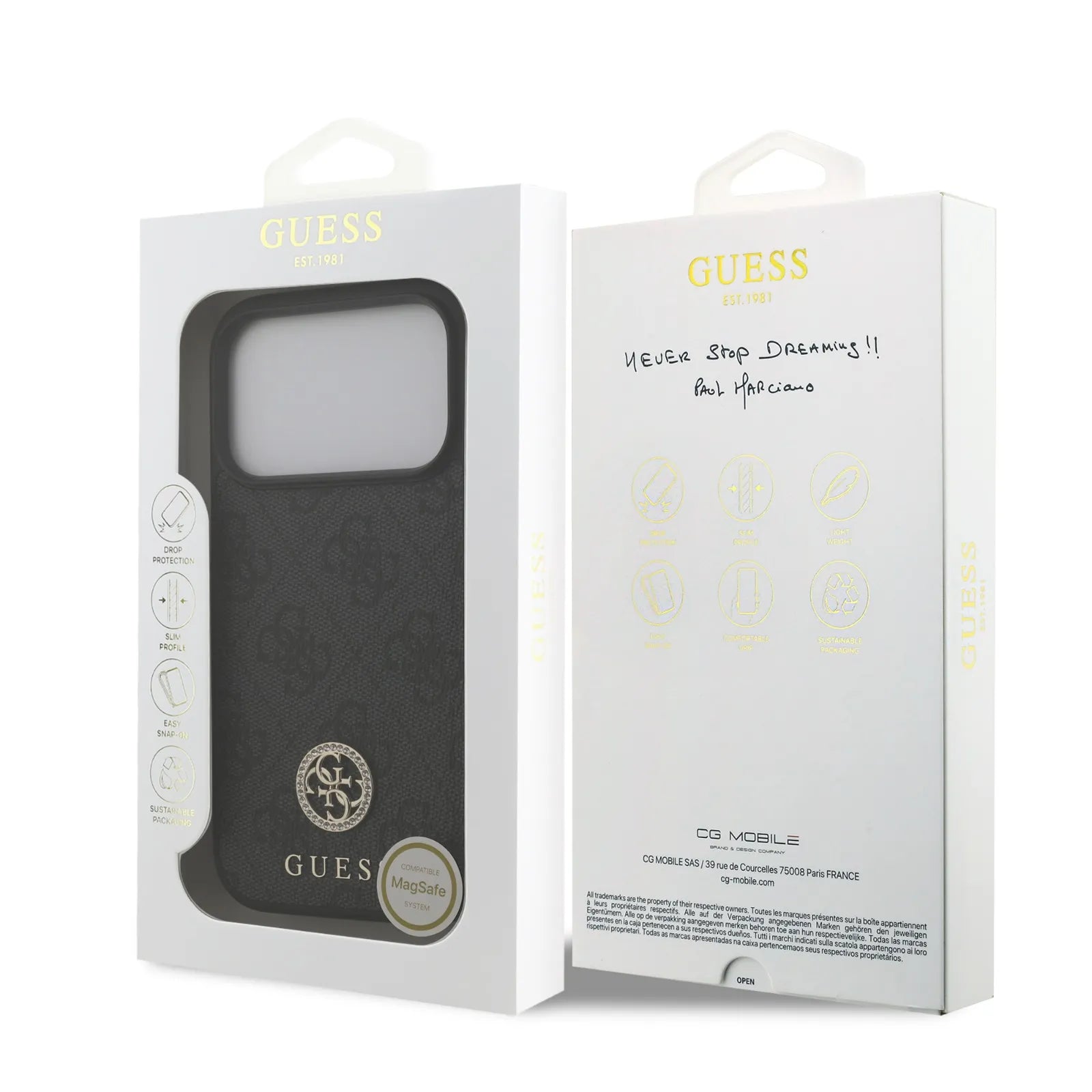 Guess, MagSafe 4G PU Leather Case with Classic & Strass Logo, iPhone 17 Pro