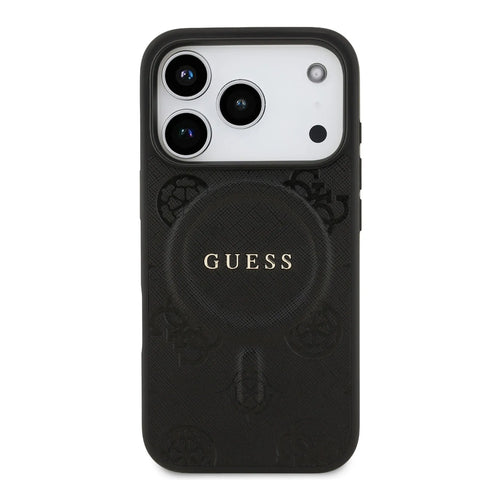 Guess, MagSafe PU Leather Case with Classic Logo & Peony Hot Stamp Design, iPhone 17 Pro