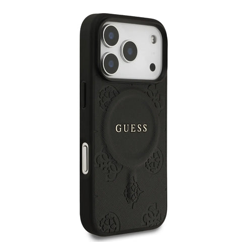 Guess, MagSafe PU Leather Case with Classic Logo & Peony Hot Stamp Design, iPhone 17 Pro