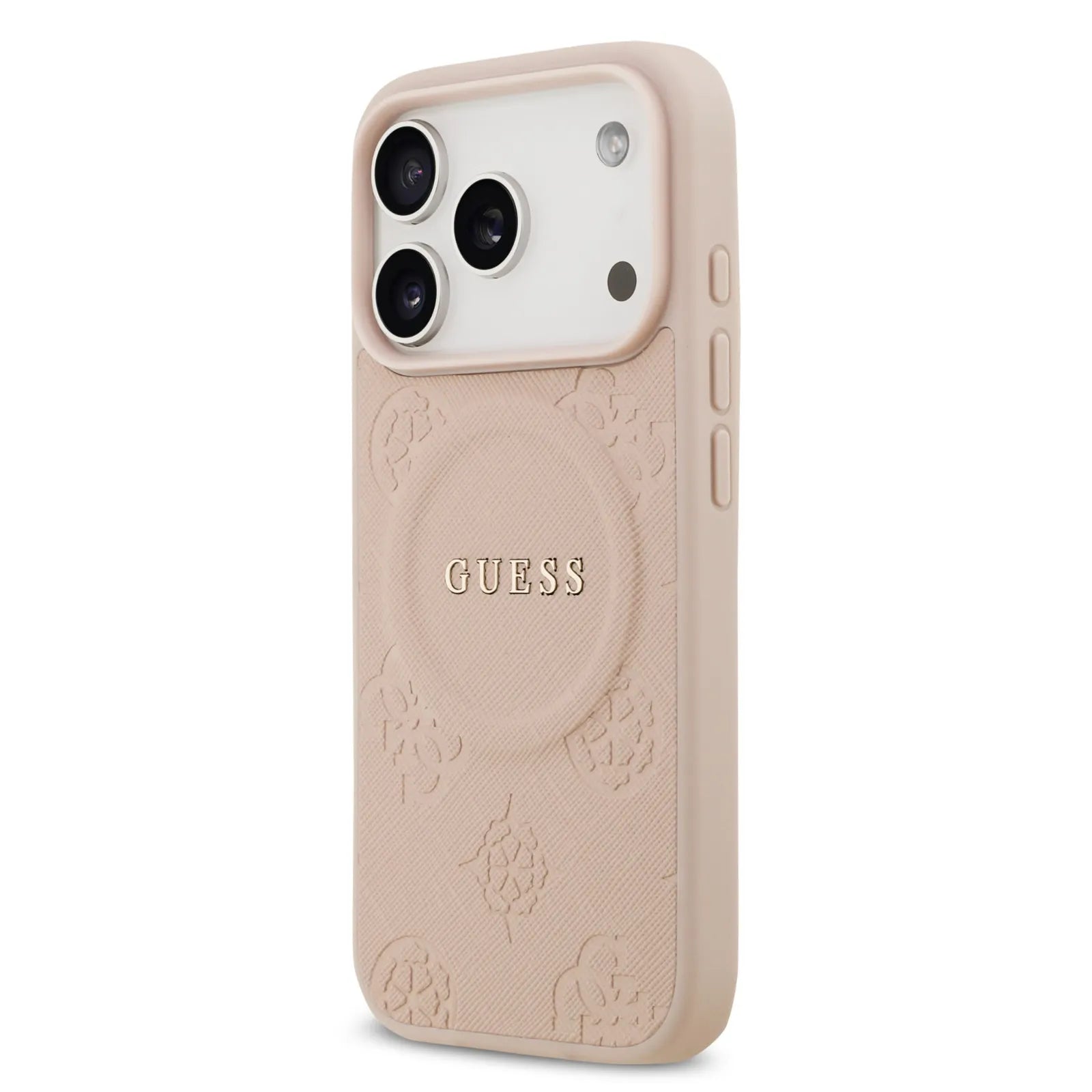 Guess, MagSafe PU Leather Case with Classic Logo & Peony Hot Stamp Design, iPhone 17 Pro