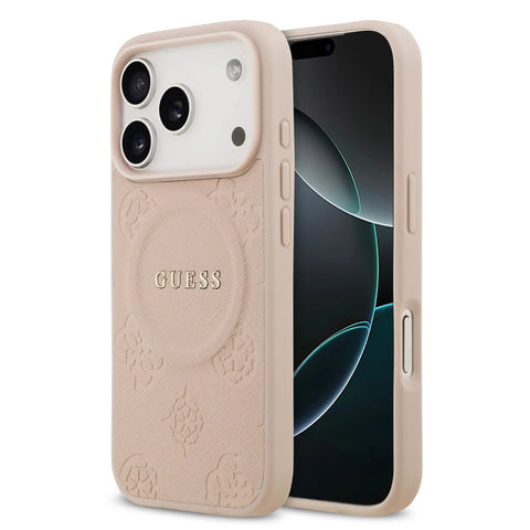 Guess, MagSafe PU Leather Case with Classic Logo & Peony Hot Stamp Design, iPhone 17 Pro