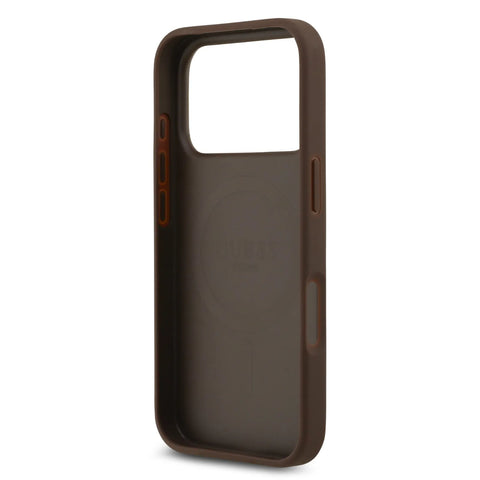 Guess, MagSafe PU Leather Case with Classic Logo & Peony Hot Stamp Design, iPhone 17 Pro