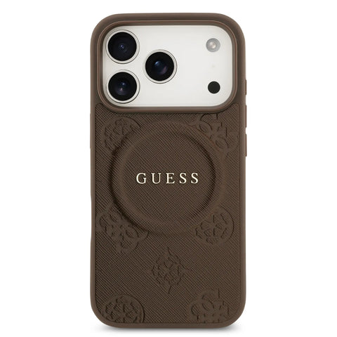 Guess, MagSafe PU Leather Case with Classic Logo & Peony Hot Stamp Design, iPhone 17 Pro