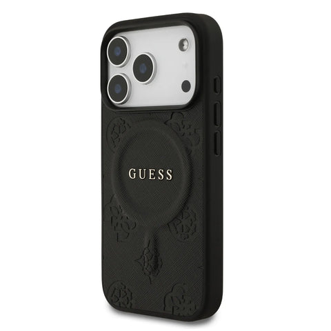 Guess, MagSafe PU Leather Case with Classic Logo & Peony Hot Stamp Design, iPhone 17 Pro Max