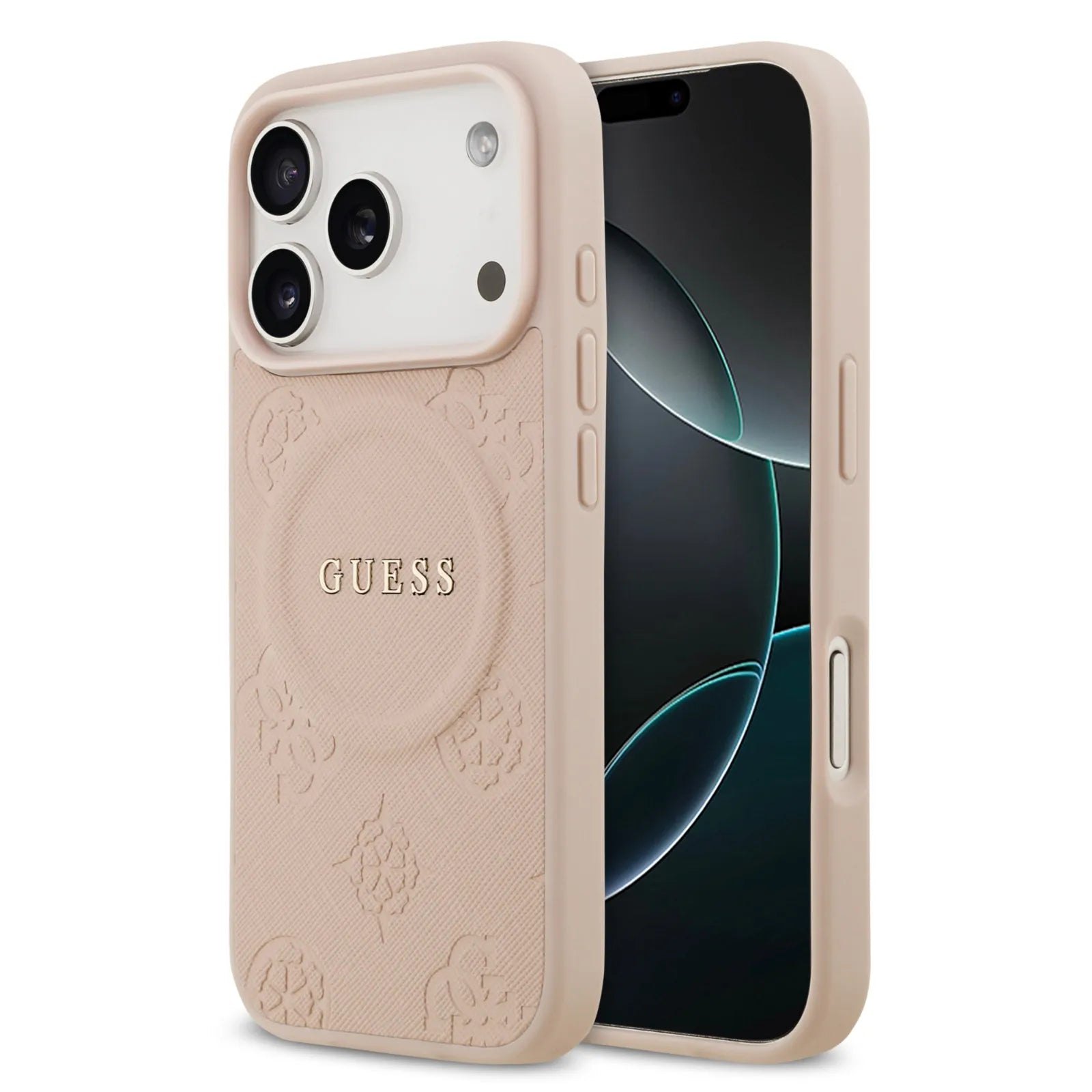 Guess, MagSafe PU Leather Case with Classic Logo & Peony Hot Stamp Design, iPhone 17 Pro Max