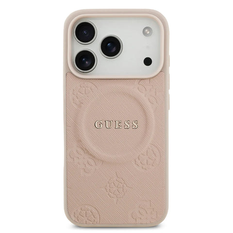 Guess, MagSafe PU Leather Case with Classic Logo & Peony Hot Stamp Design, iPhone 17 Pro Max