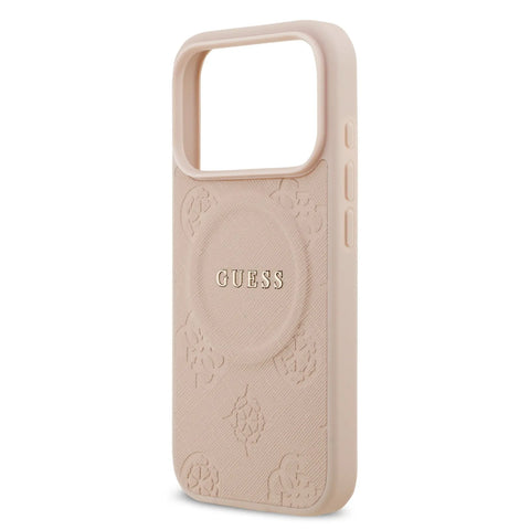 Guess, MagSafe PU Leather Case with Classic Logo & Peony Hot Stamp Design, iPhone 17 Pro Max