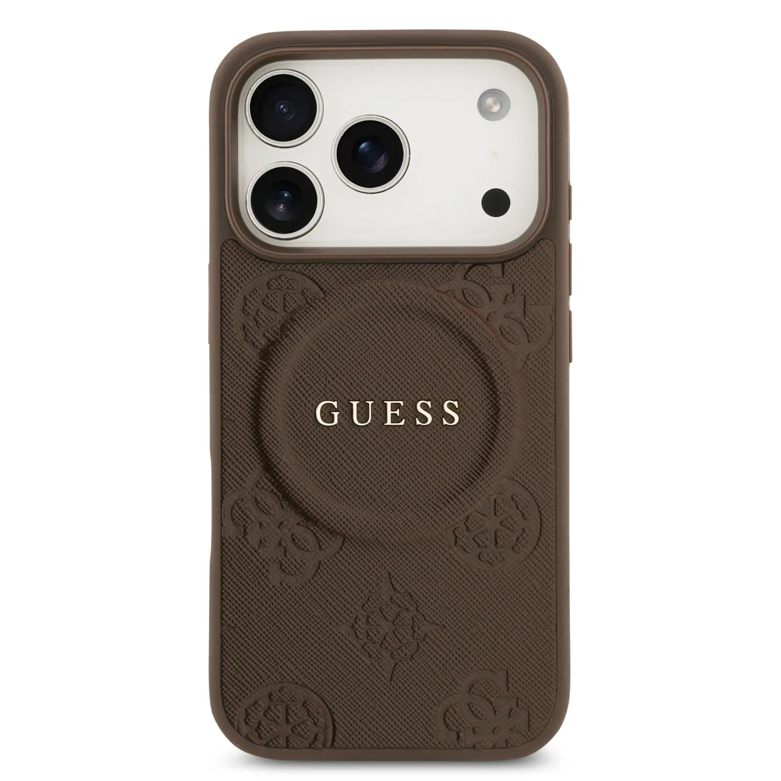 Guess, MagSafe PU Leather Case with Classic Logo & Peony Hot Stamp Design, iPhone 17 Pro Max