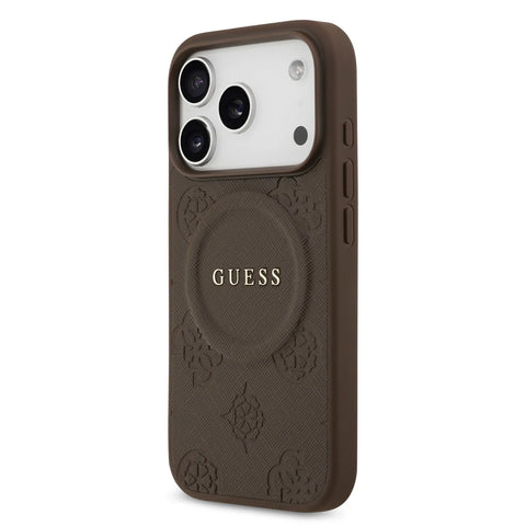 Guess, MagSafe PU Leather Case with Classic Logo & Peony Hot Stamp Design, iPhone 17 Pro Max