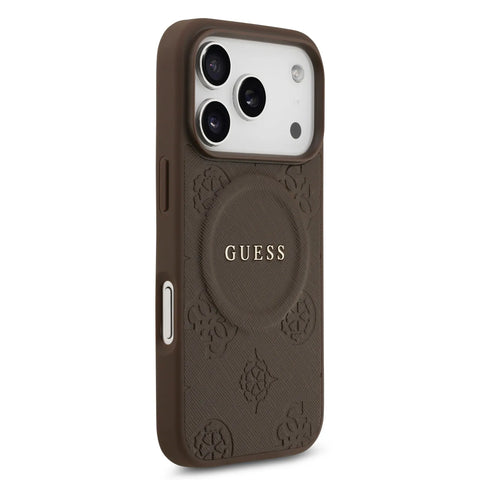 Guess, MagSafe PU Leather Case with Classic Logo & Peony Hot Stamp Design, iPhone 17 Pro Max
