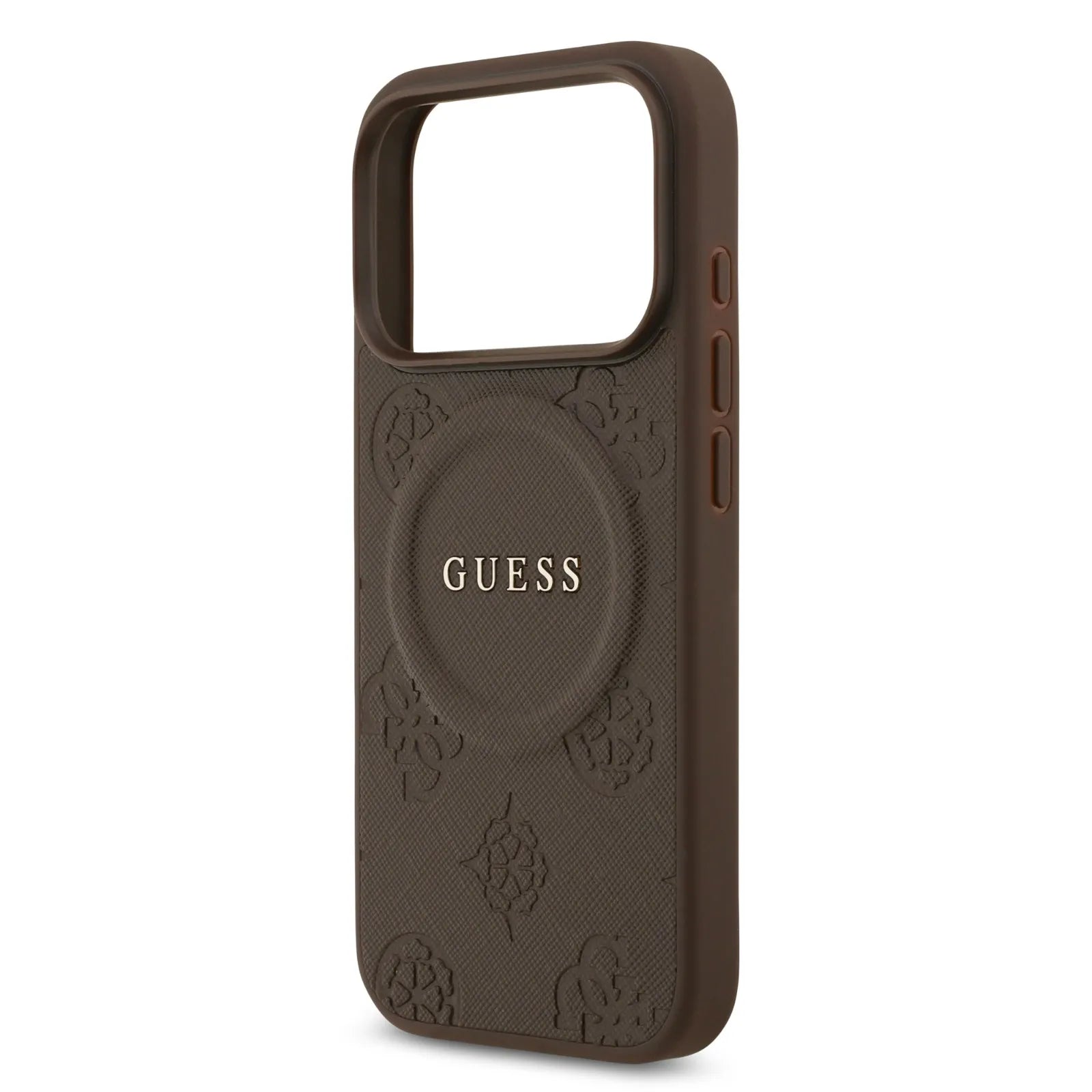 Guess, MagSafe PU Leather Case with Classic Logo & Peony Hot Stamp Design, iPhone 17 Pro Max