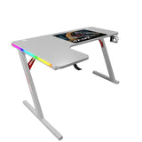 طاولة ألعاب جاماكس P202-LW من ألياف الكربون RGB مقاس 160×100×74 سم مع لوحة ماوس (شكل L - يسار) - أبيض